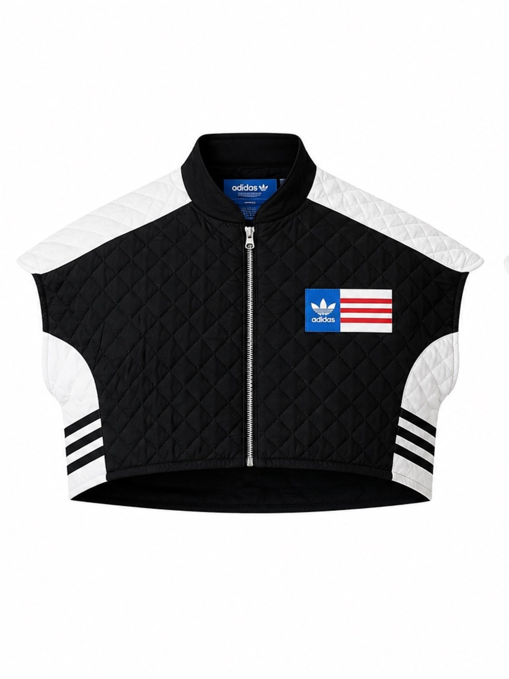 adidas Quilted Cropped Jacket in Gray & White with Patch